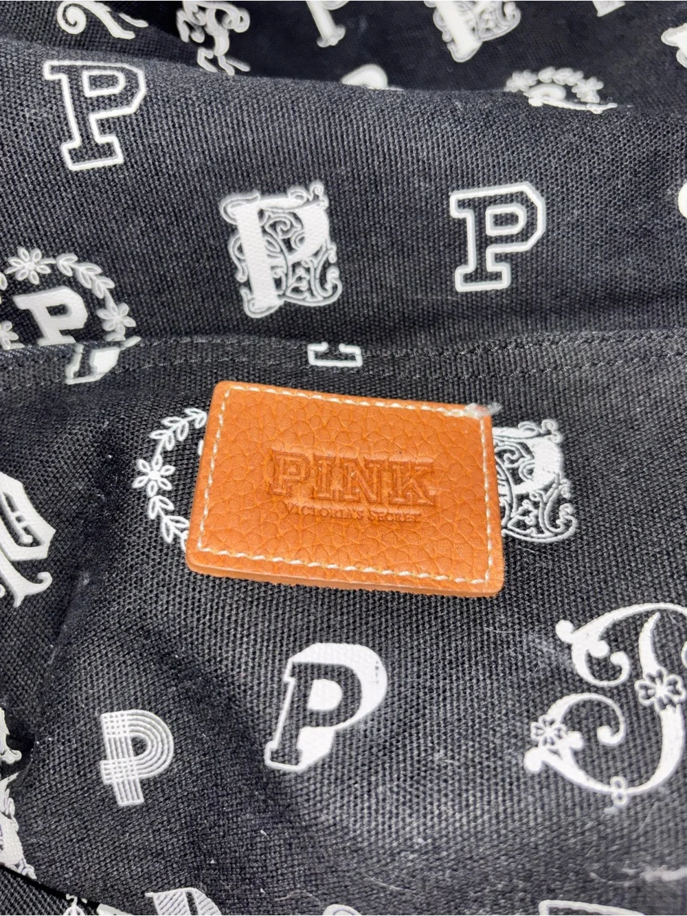 PINK Victoria's Secret Black Canvas Backpack with Pink Logo Print